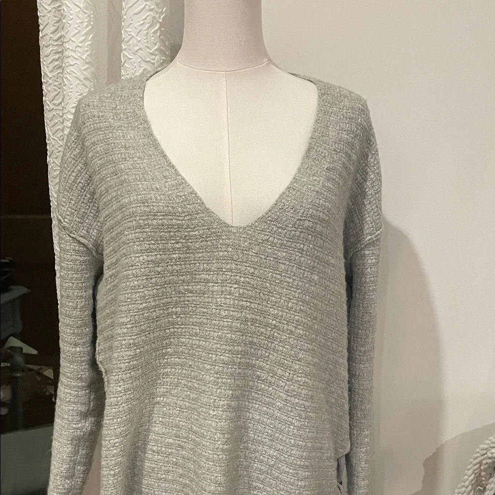 Free People Gray Sweater Tunic Mini Dress with Lace-Up Sides XS Fits up to M